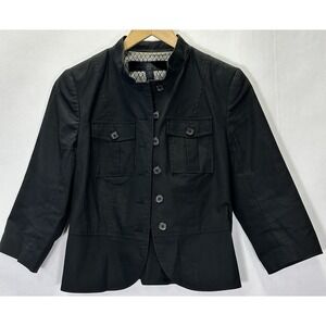 Apostrophe Women Jacket Black 3/4 Sleeve Button Front Sporty Stretch SZ: 4
